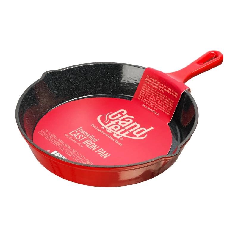 Grandfeu Red Enamelled Cast Iron frying pan, Ø 25cm. - anydaydirect