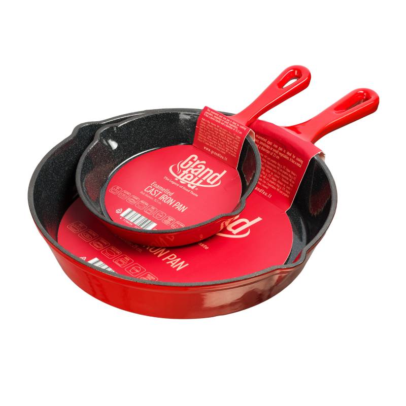 Grandfeu Red Enamelled Cast Iron frying pan, Ø 25cm. - anydaydirect