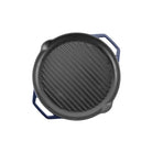Grand Feu Blue Ribbed Cast Iron Frying Pan, 34cm. - anydaydirect
