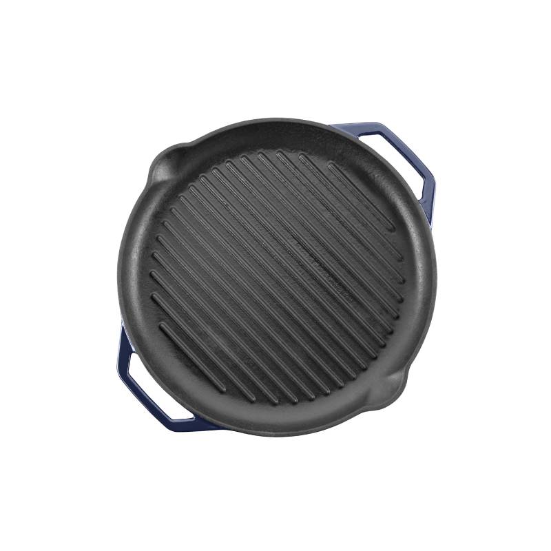 Grand Feu Blue Ribbed Cast Iron Frying Pan, 34cm. - anydaydirect