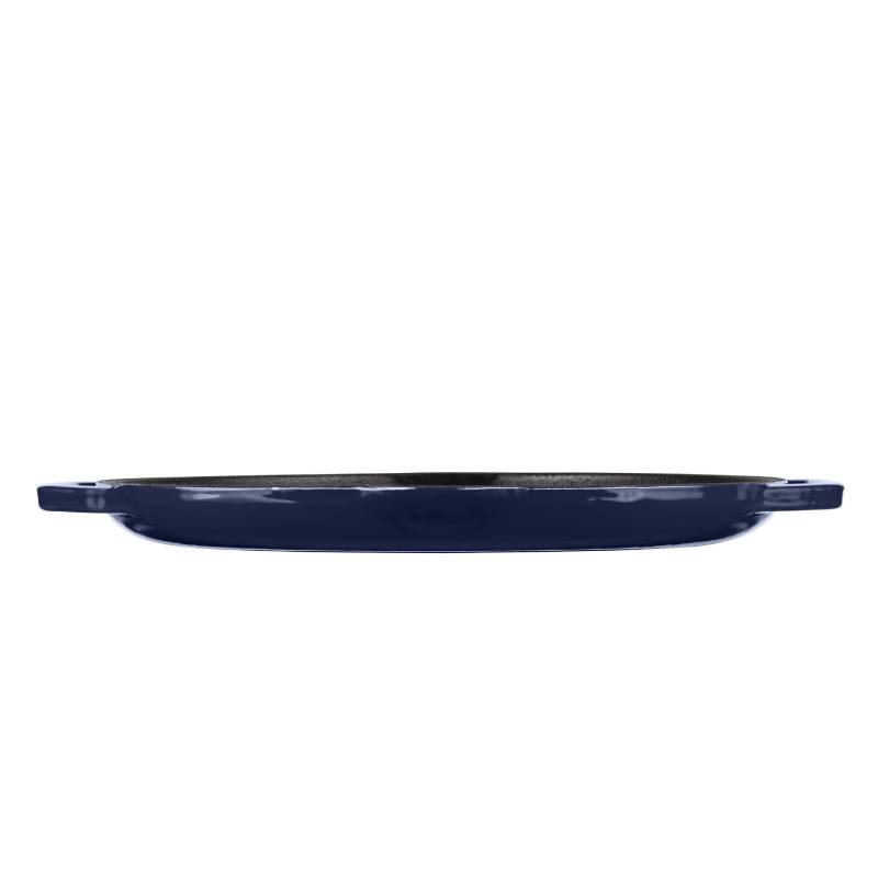 Grand Feu Blue Ribbed Cast Iron Frying Pan, 34cm. - anydaydirect