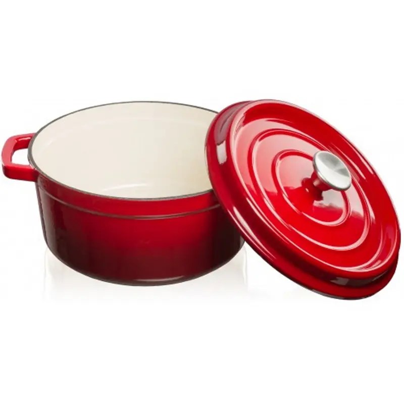 Grandfeu Enamelled Cast Iron Pot in Red, 4.7l. With Lid - anydaydirect