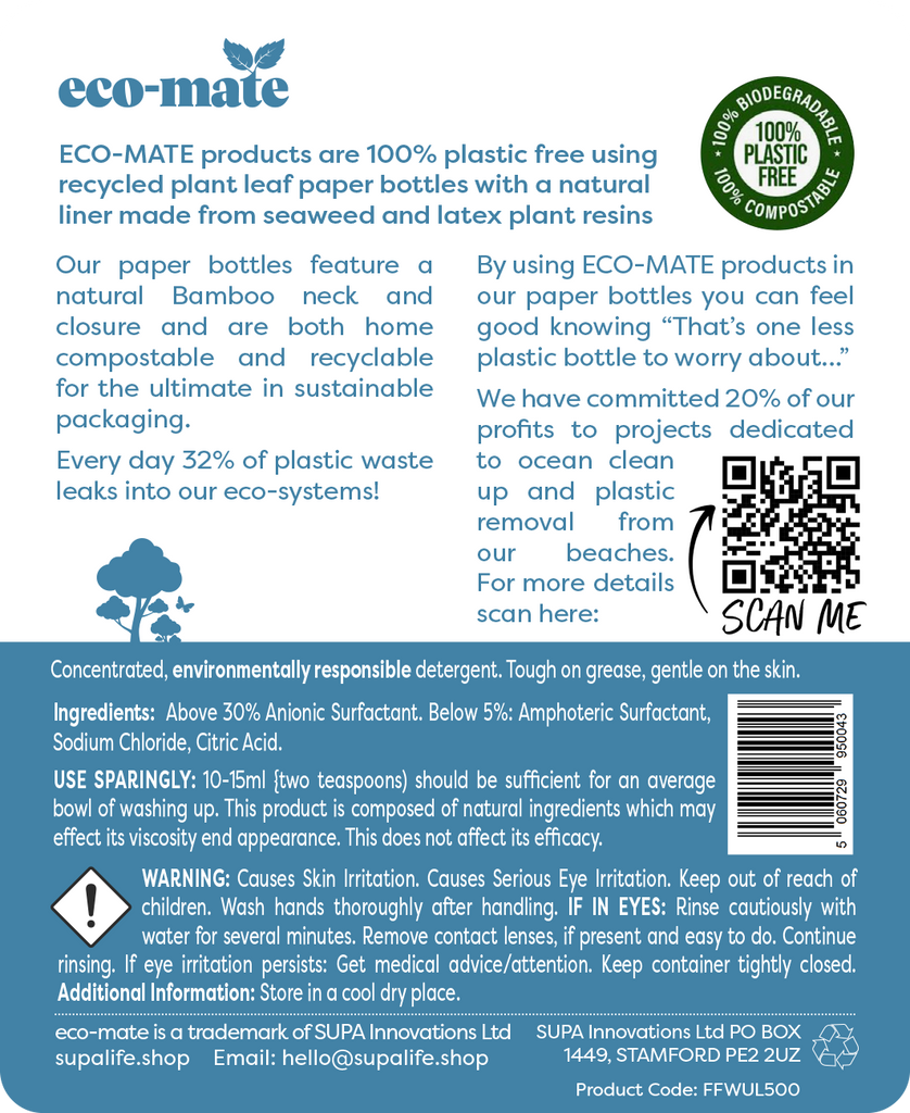 Eco Mate Fragrance Free eco washing up liquid - 500ml paper bottle - anydaydirect