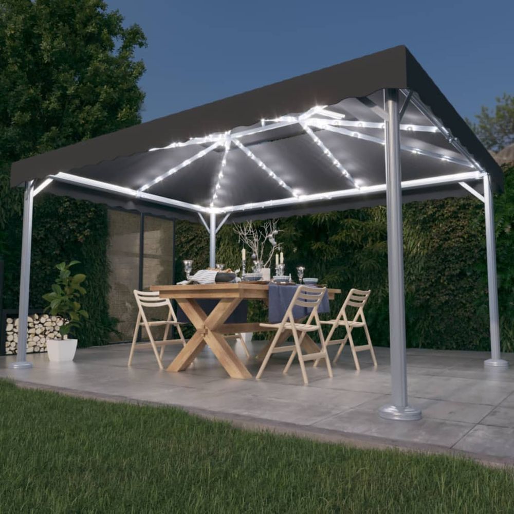 Gazebo with LED String Lights 400x300 cm Cream Aluminium - anydaydirect