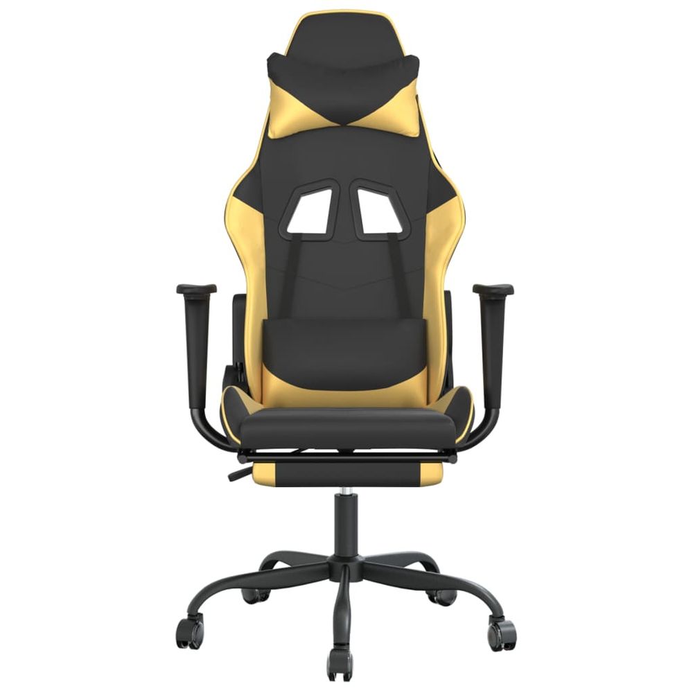 Massage Gaming Chair with Footrest Black&Gold Faux Leather - anydaydirect