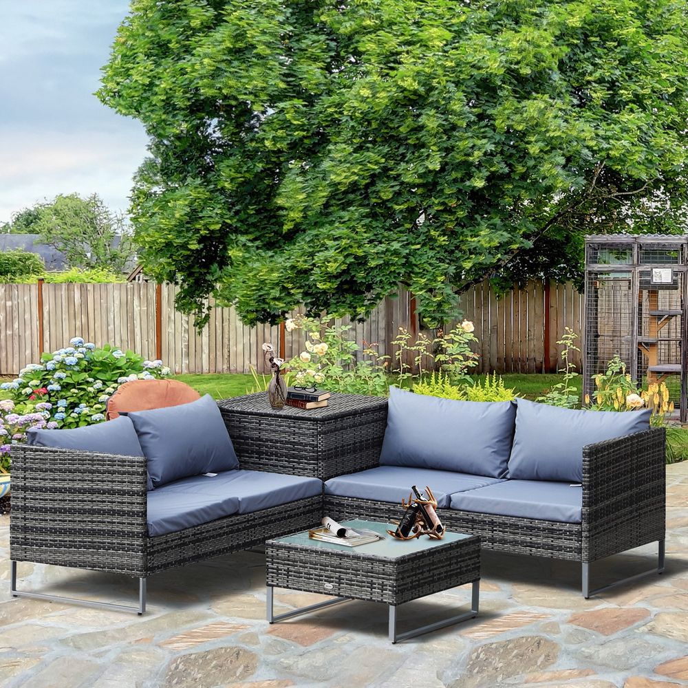 4-Piece PE Rattan Outdoor Garden Furniture Set Mixed Grey - anydaydirect