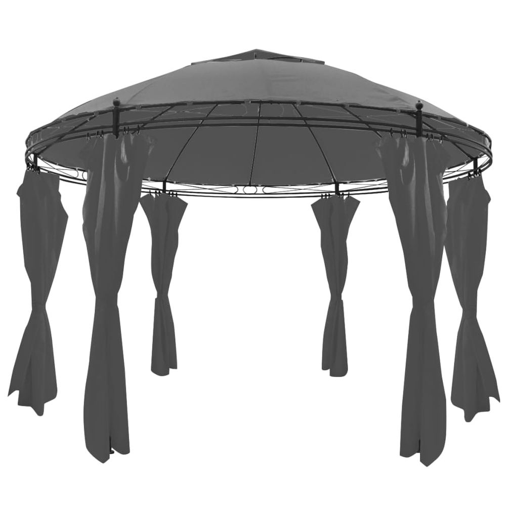 Gazebo with Curtains Round 3.5x2.7 m Anthracite - anydaydirect