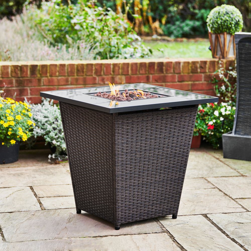 Garden Rattan Gas Fire Pit, Outdoor Firepit with Lava Rock - anydaydirect
