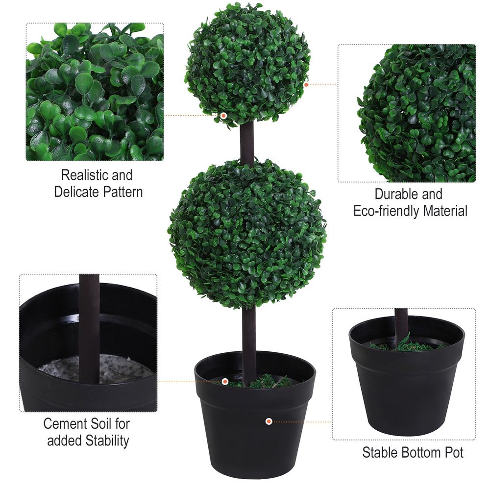 PE Set of 2 Artificial Boxwood Ball Topiary Plant Tree's Green - anydaydirect