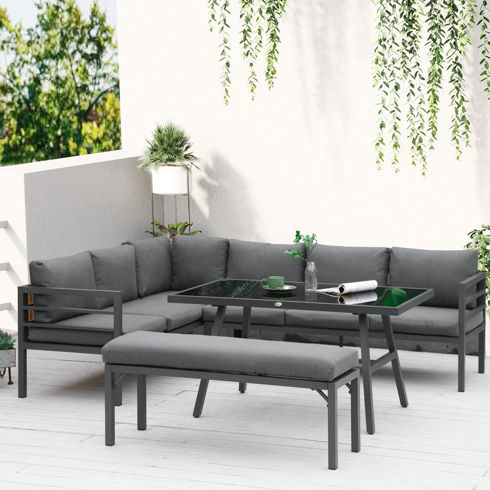 Outsunny 8-Seater Aluminium Garden Dining Sofa Furniture Set with Cushions - anydaydirect