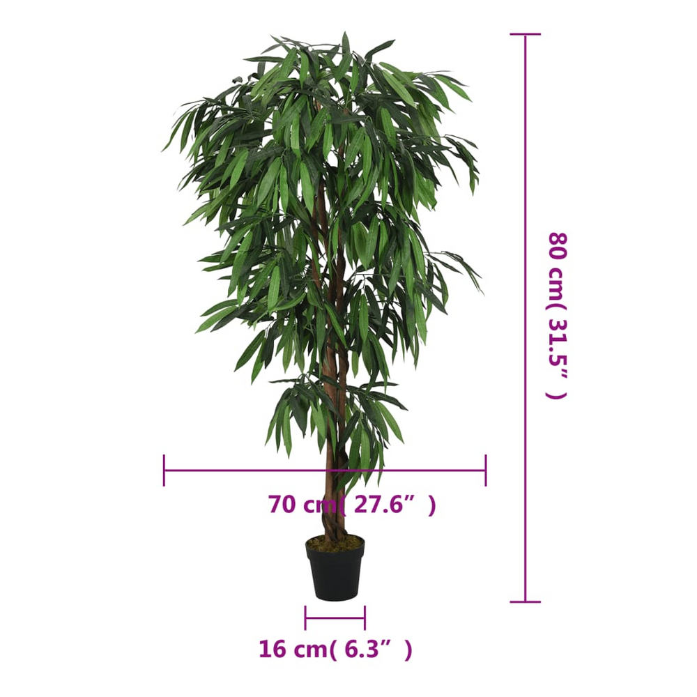 vidaXL Artificial Mango Tree 300 Leaves 80 cm Green - anydaydirect