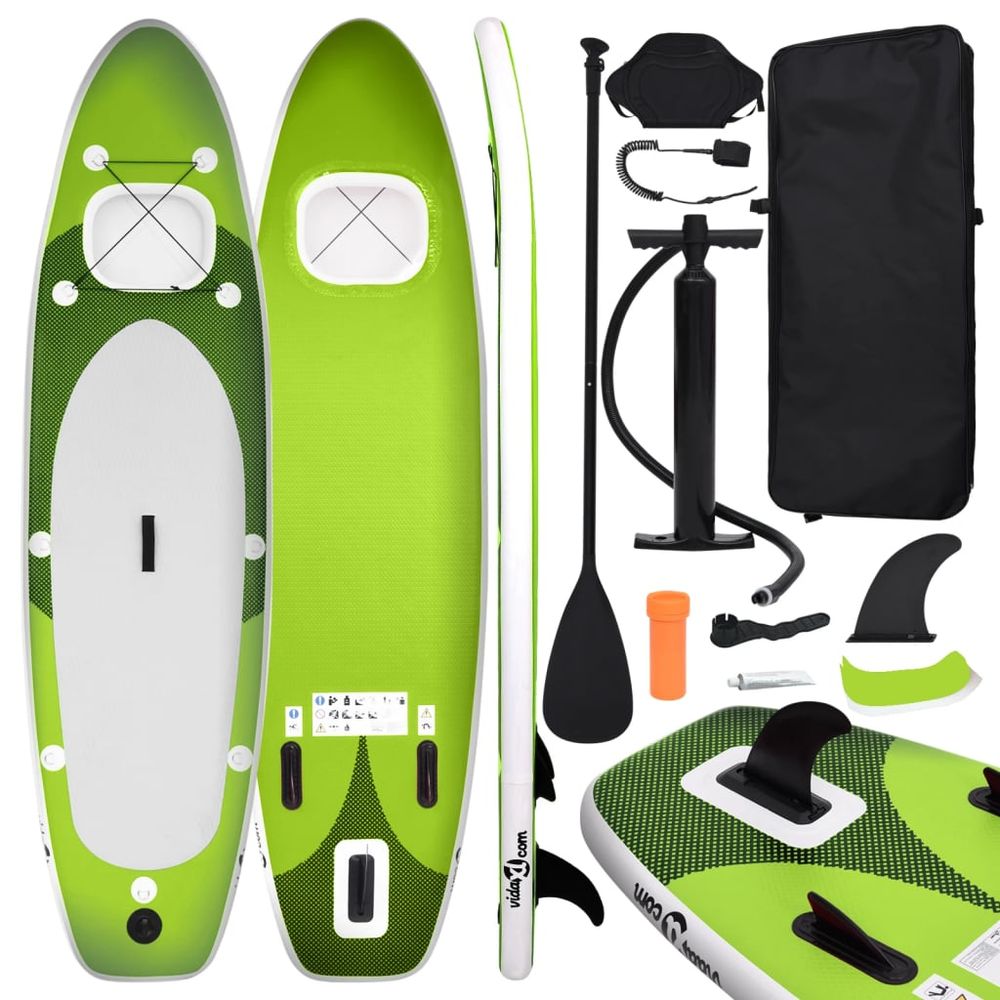 Inflatable Stand Up Paddle Board Set Green 300x76x10 cm - anydaydirect
