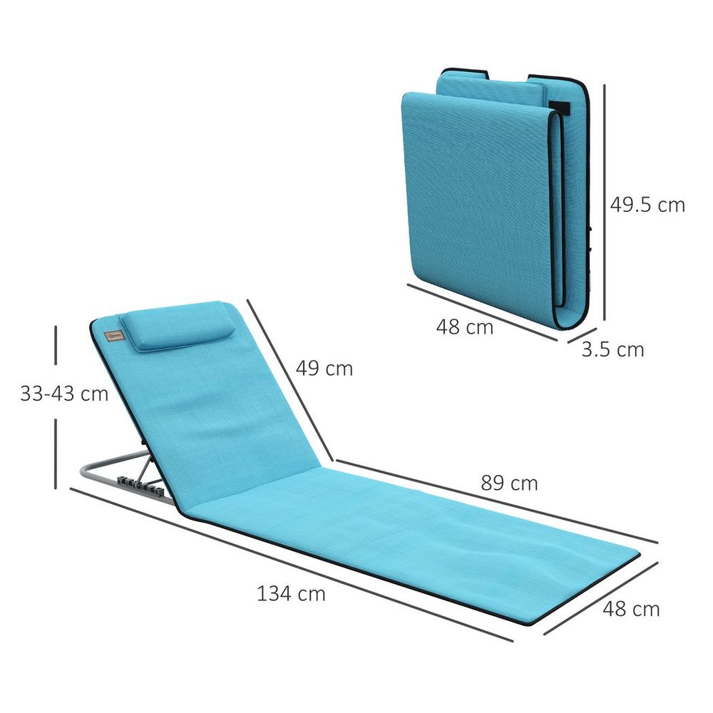Outsunny 2 Pieces Outdoor Beach Mat Steel Reclining Chair Set Light Blue - anydaydirect