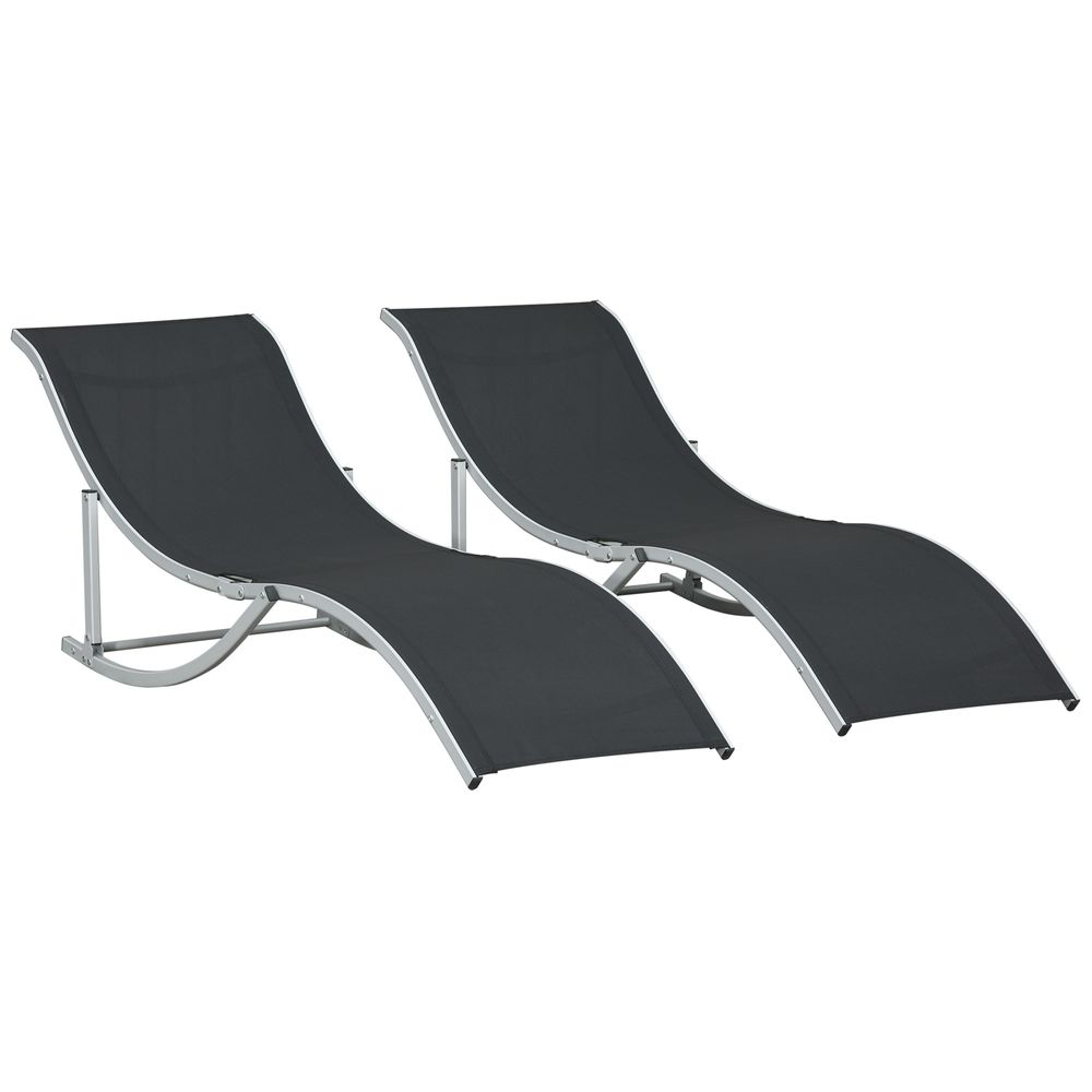 Outsunny Set of 2 Zero Gravity Lounge Chair Recliners Sun Lounger Black - anydaydirect