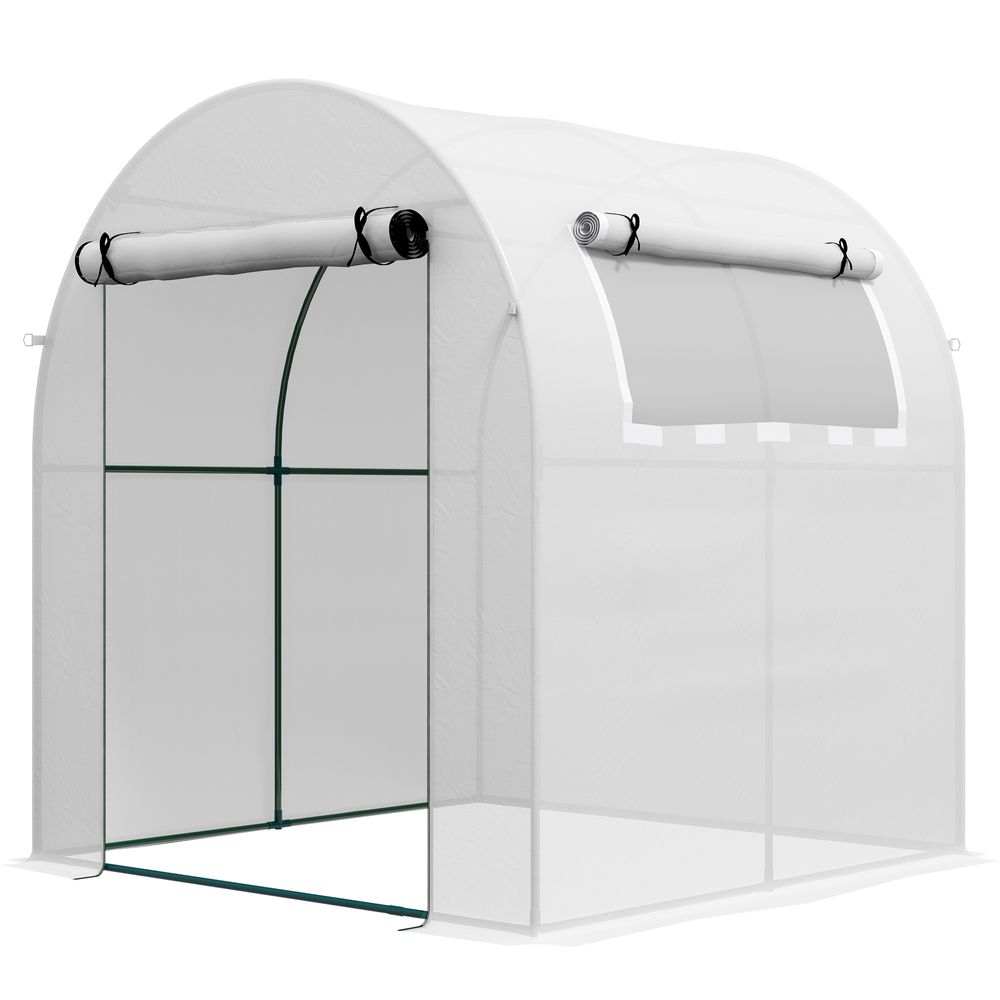 Outsunny Walk in Polytunnel Greenhouse with Roll-up Window and Door, White - anydaydirect