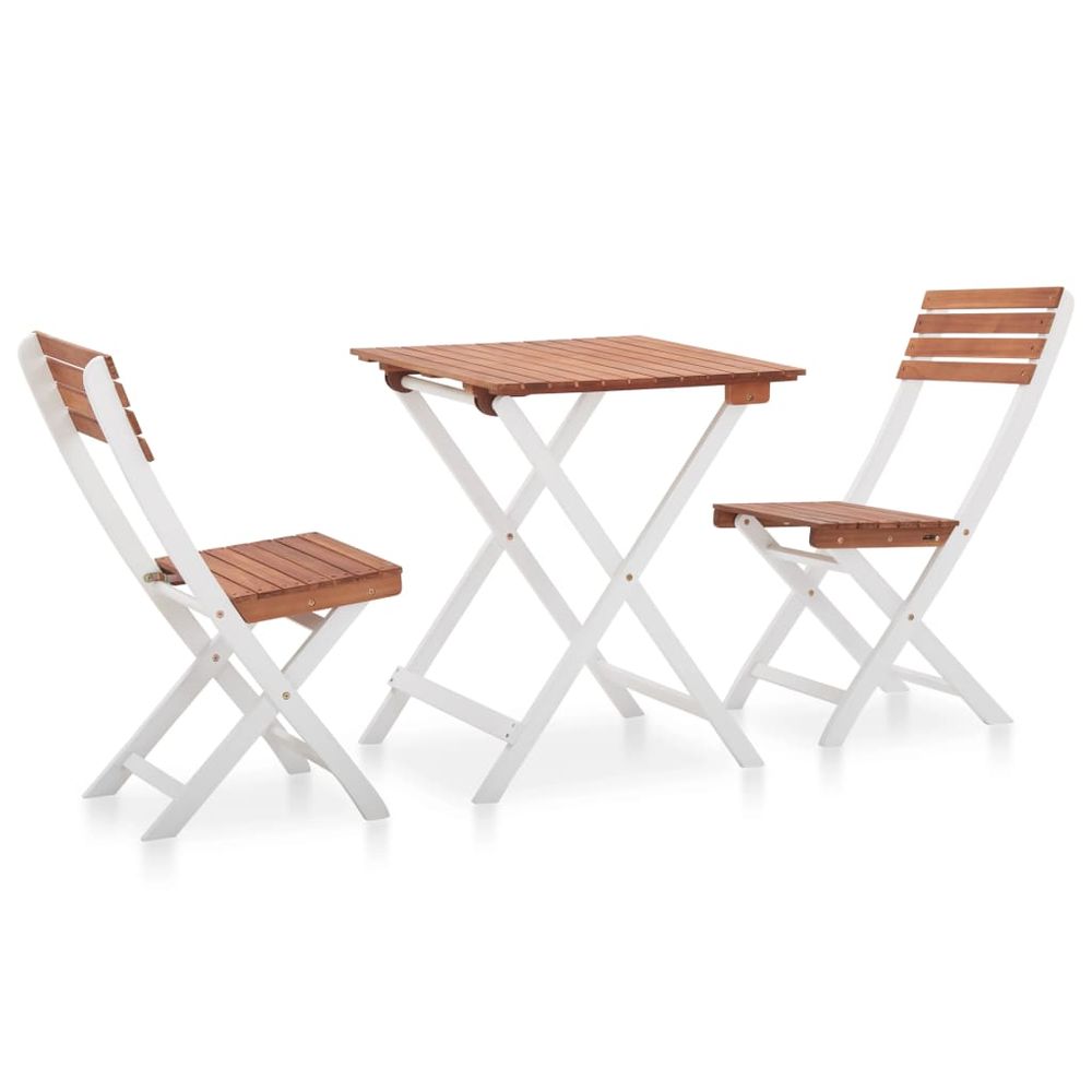 3 Piece Bistro Set Solid Acacia Wood Dark Brown and White - anydaydirect