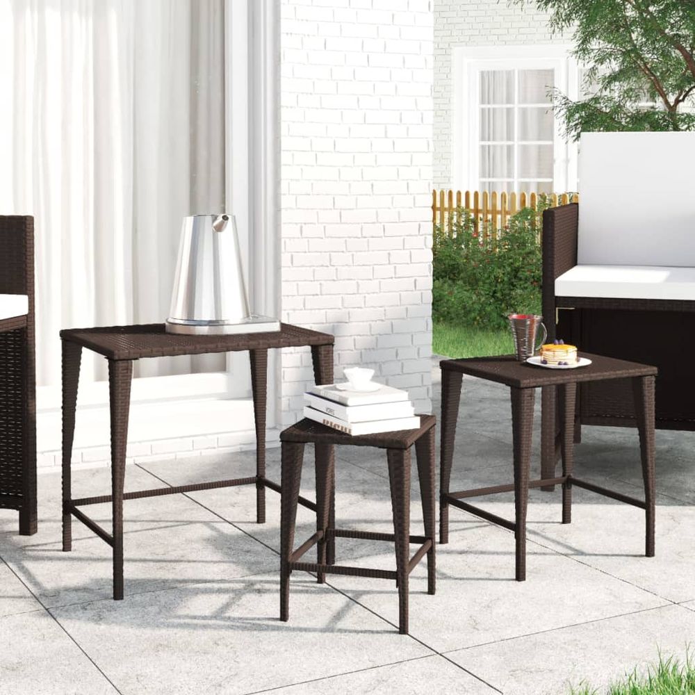 Nesting Tables 3 pcs Black Poly Rattan - anydaydirect