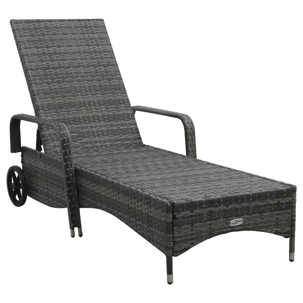 Sun Lounger with Wheels Poly Rattan Grey - anydaydirect