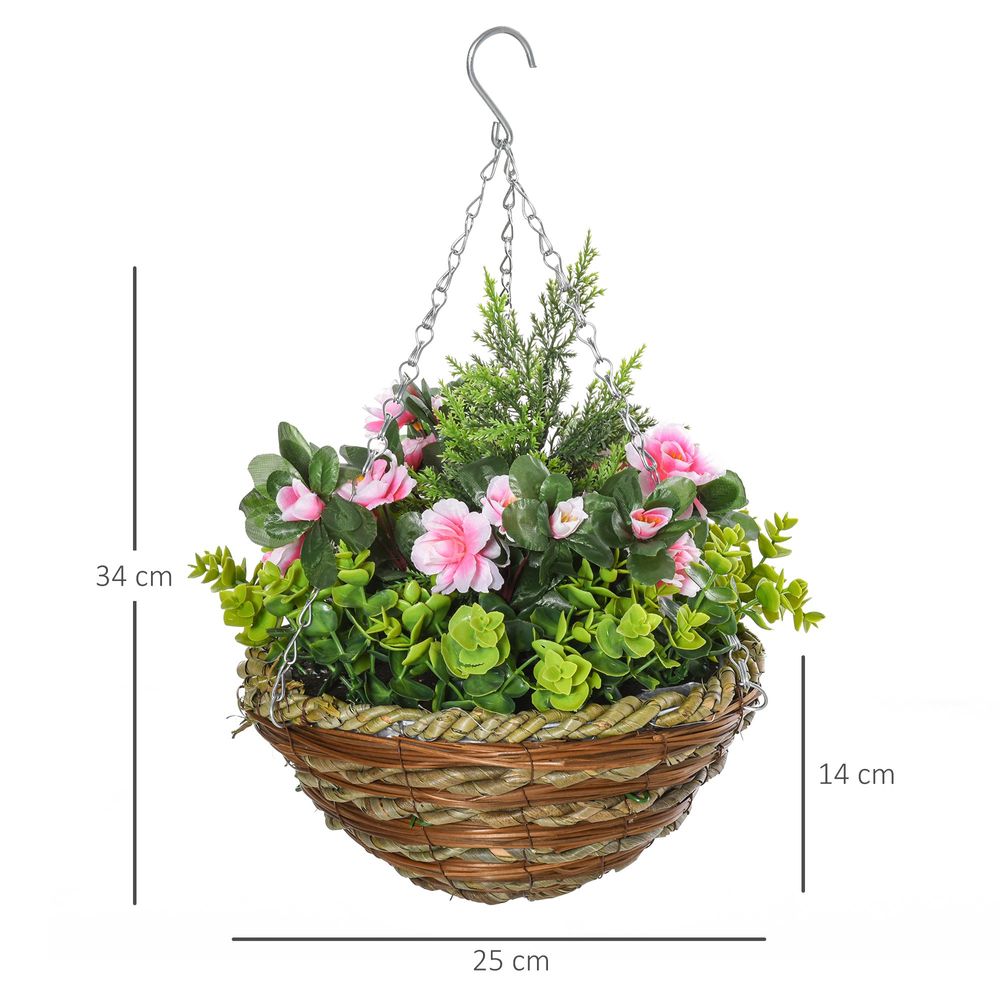 Pack of 2 Artificial Lisianthus Flowers Hanging Planter with Basket - anydaydirect