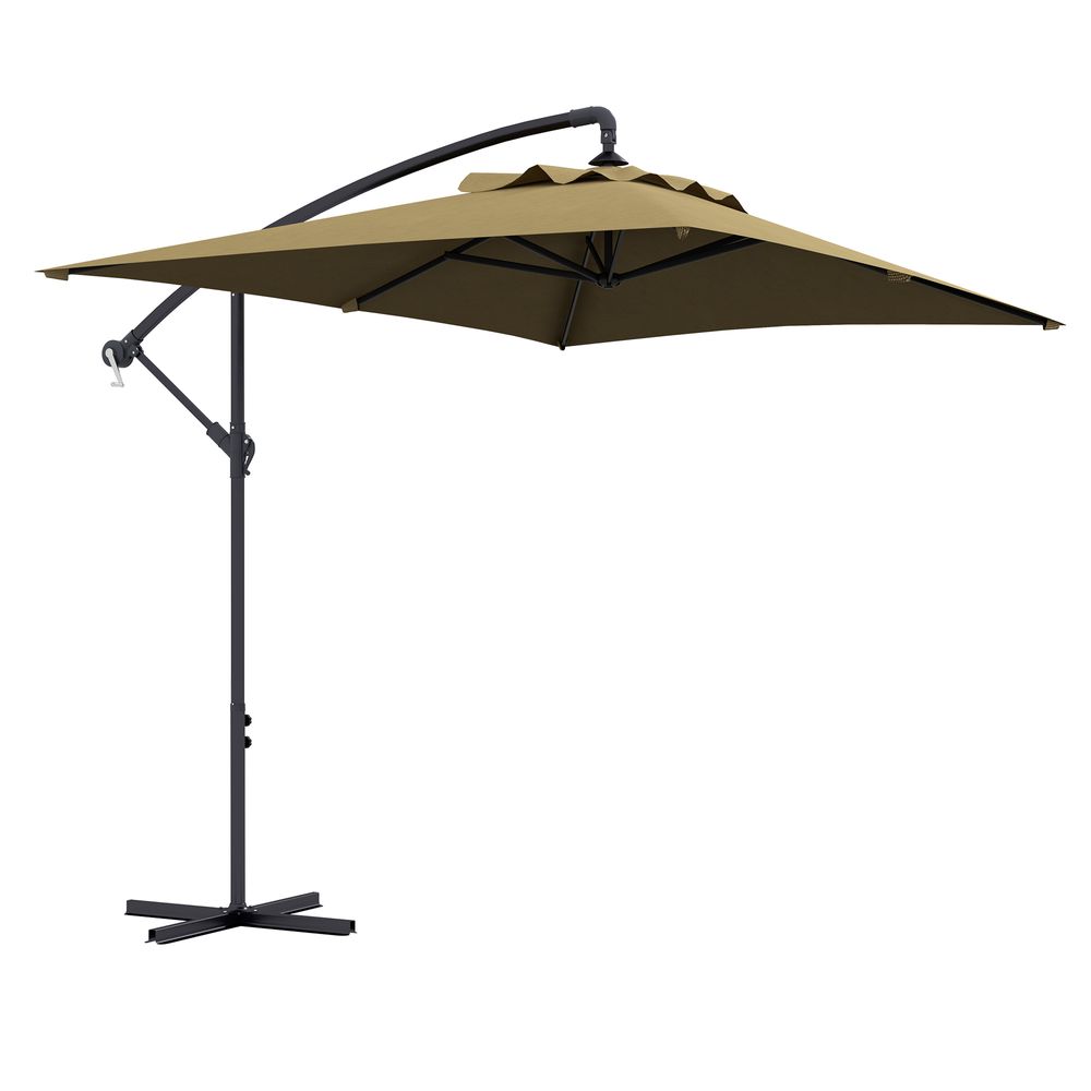 Outsunny 3 m Cantilever Parasol with Cross Base, Crank Handle, 6 Ribs, Brown - anydaydirect