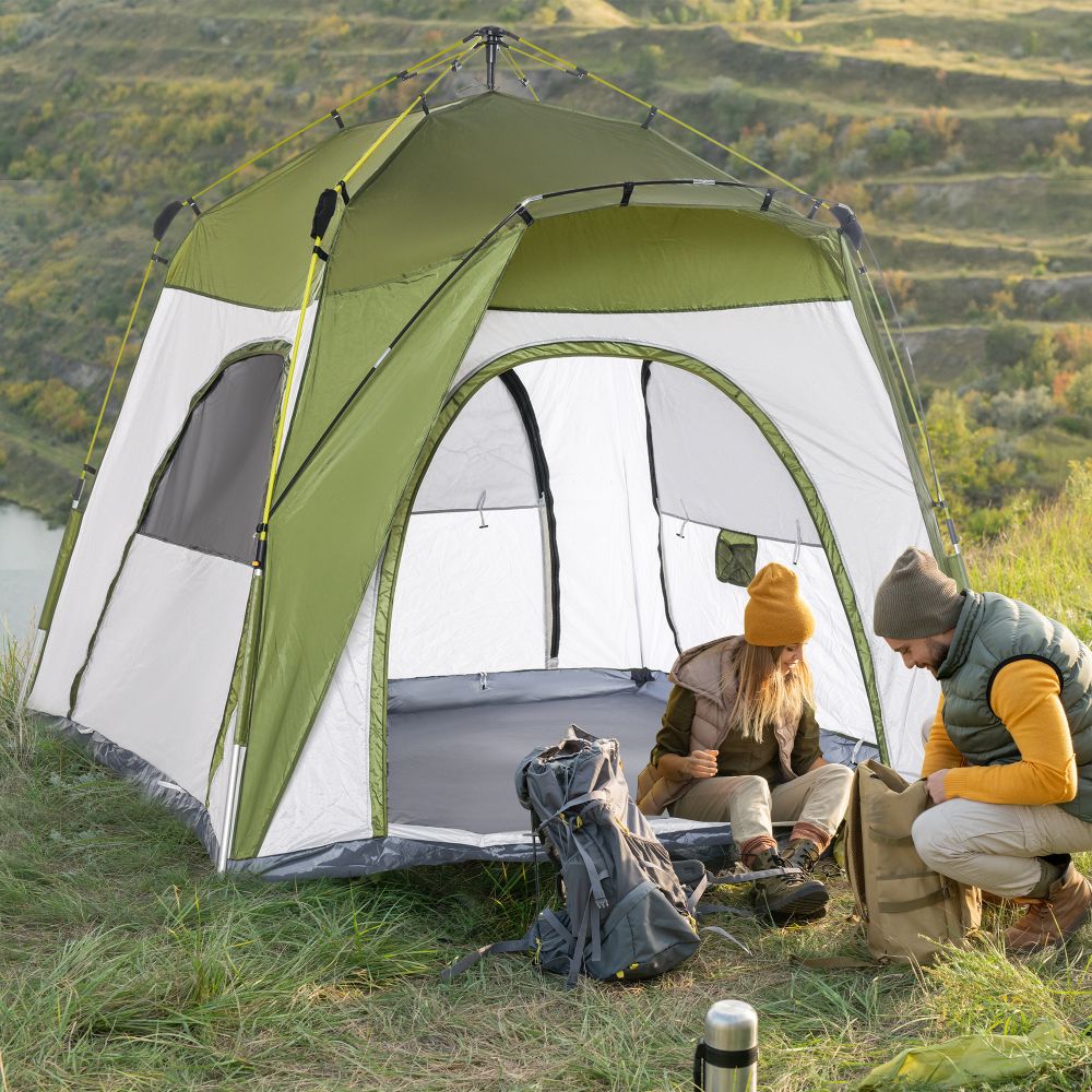 Four Man Pop Up Tent Automatic Camping Backpacking Dome Shelter Outsunny - anydaydirect