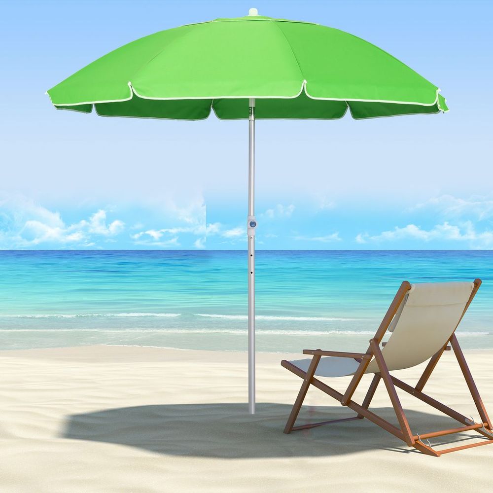 1.96m Arced Beach Umbrella 3-Angle Canopy w/ Aluminium Frame Bag Green - anydaydirect