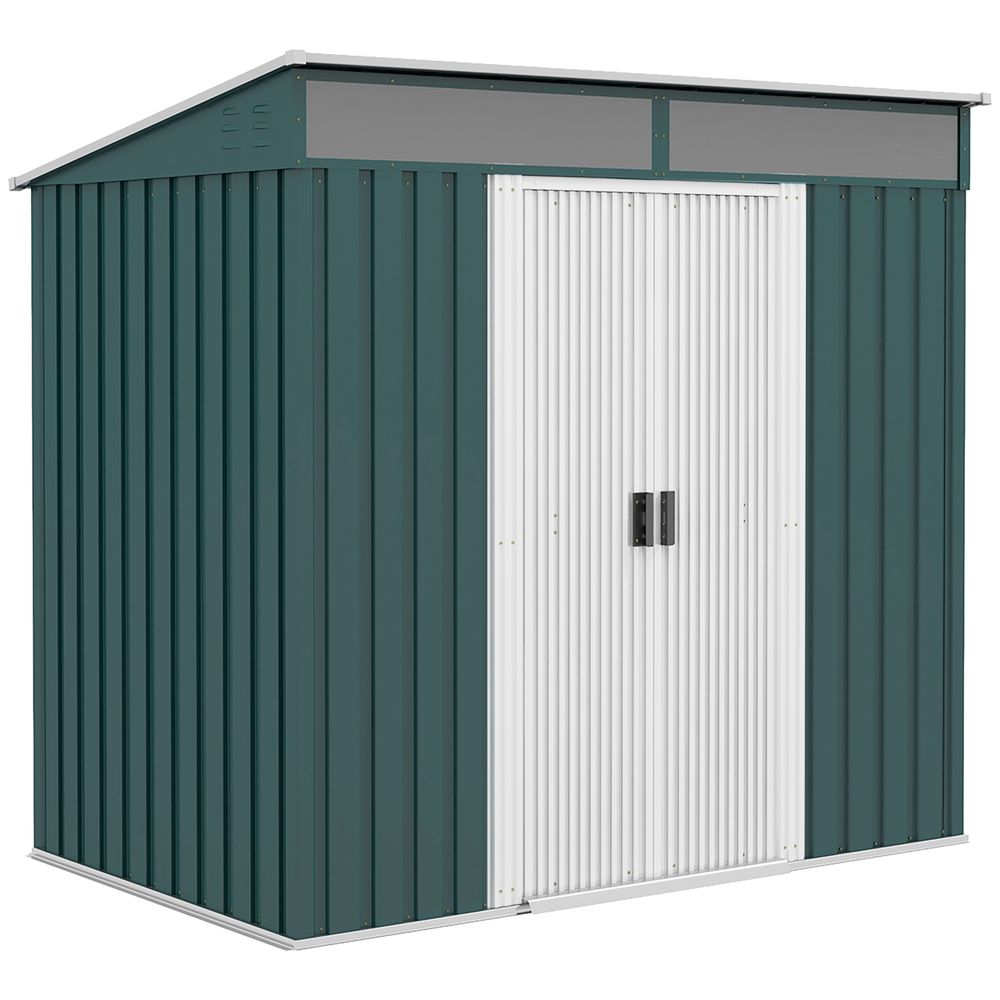 Outsunny 6.5x4FT Garden Shed with Foundation Lockable Metal Tool Shed Green - anydaydirect