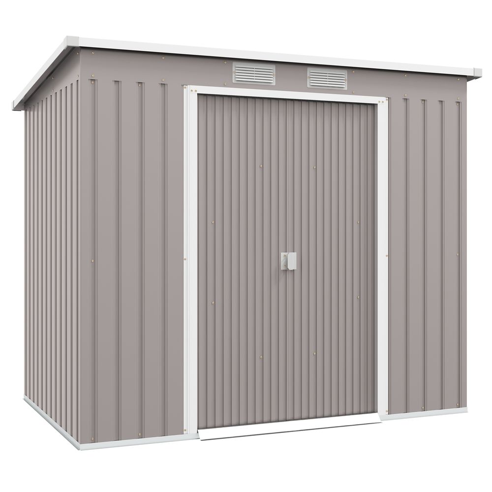 Outsunny 7 x 4ft Metal Garden Storage Shed w/ Double Door & Ventilation Grey - anydaydirect