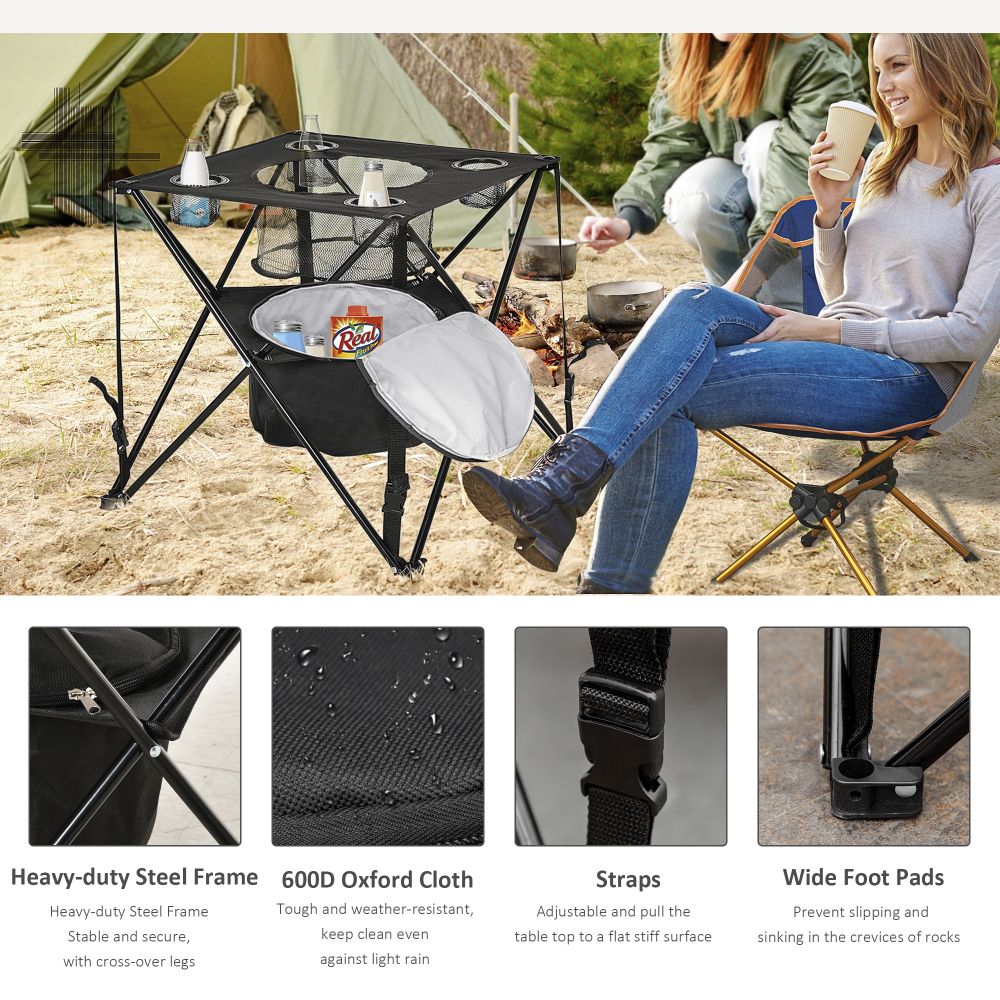 Folding Camping Table Picnic Table w/ Built-in Cooler & Carry Bag Outsunny - anydaydirect