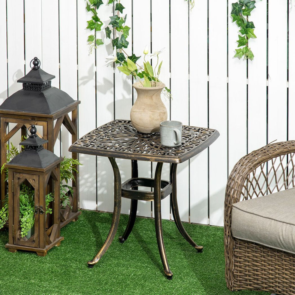 Outsunny 54 x 54cm Aluminium Outdoor Garden Side Table w/ Umbrella Hole, Bronze - anydaydirect