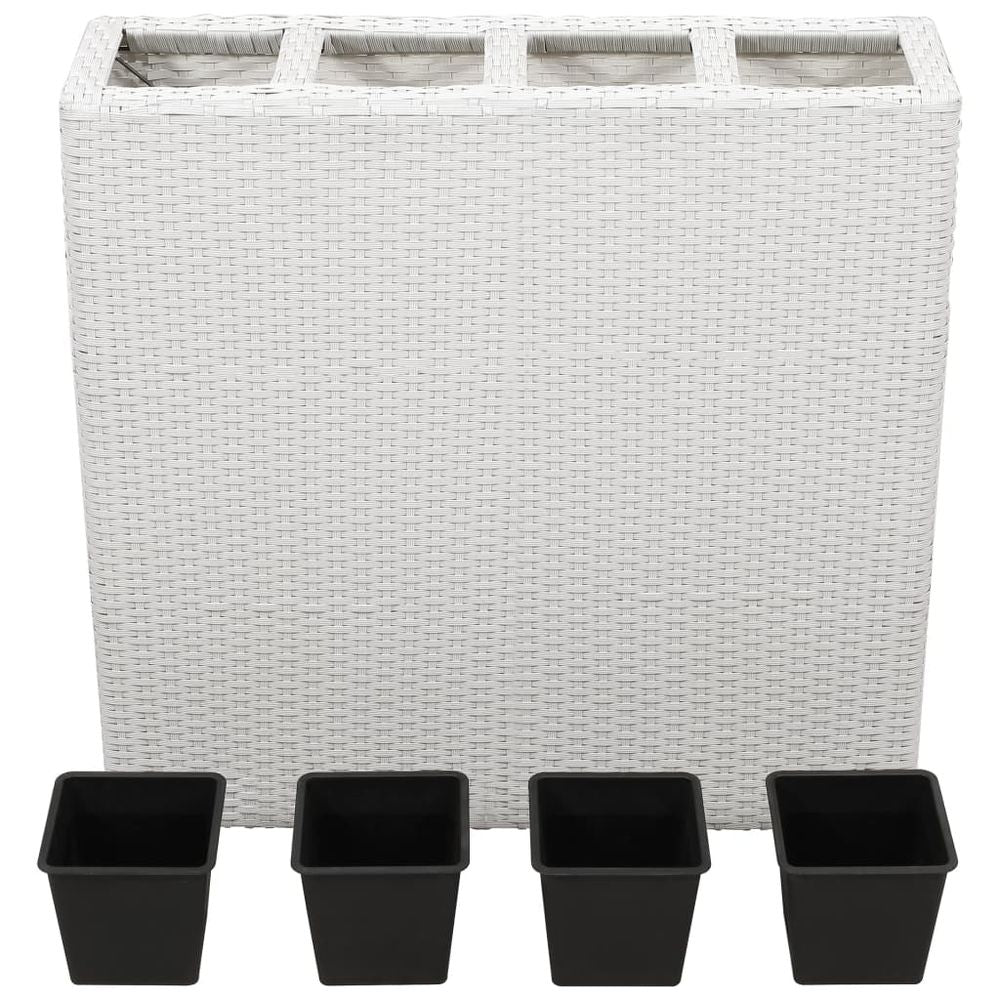 Garden Raised Bed with 4 Pots Poly Rattan White - anydaydirect