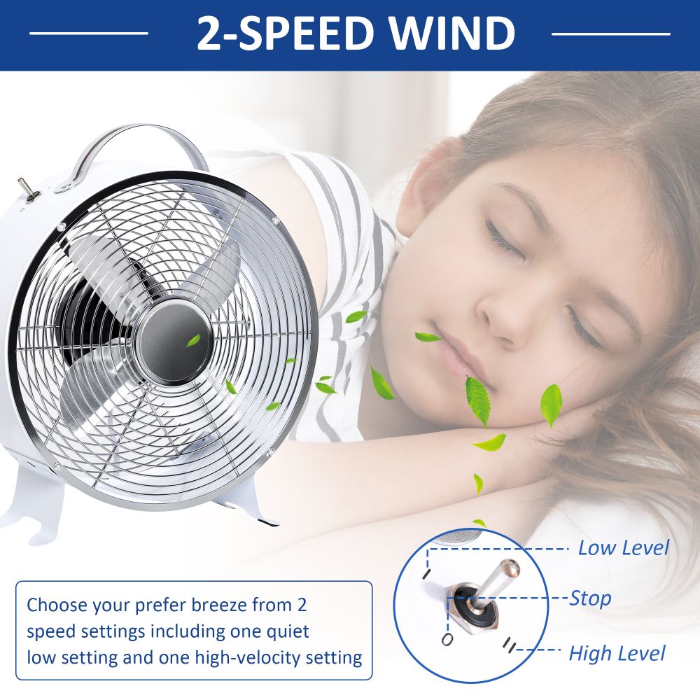 HOMCOM 26cm 2-Speed Electric Fan  Safe Guard Anti-Slip Feet Home Office White - anydaydirect