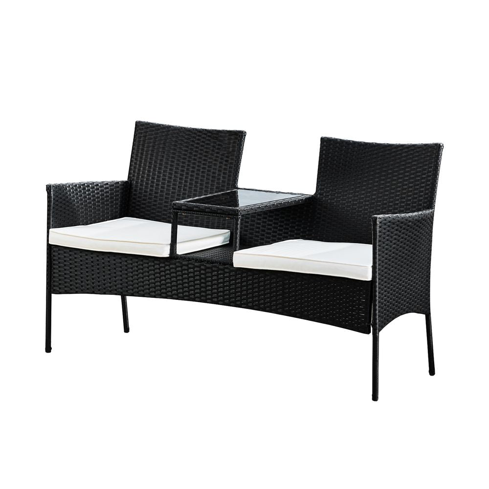 Outdoor Garden Furniture Rattan Loveseat with Table & Cushions - anydaydirect