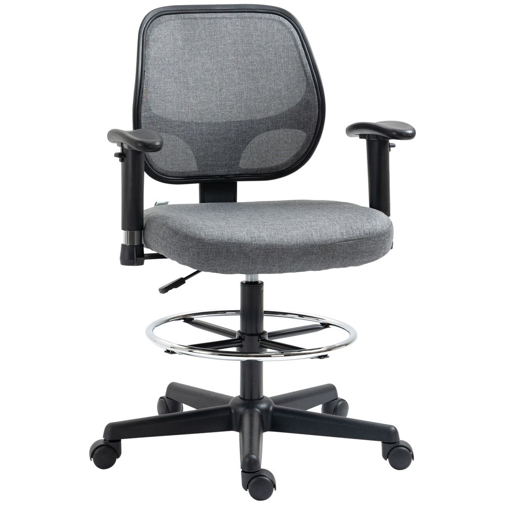 Drafting Chair Tall Office Stand Desk Chair  Foot Ring, Arm, Wheel Vinsetto - anydaydirect