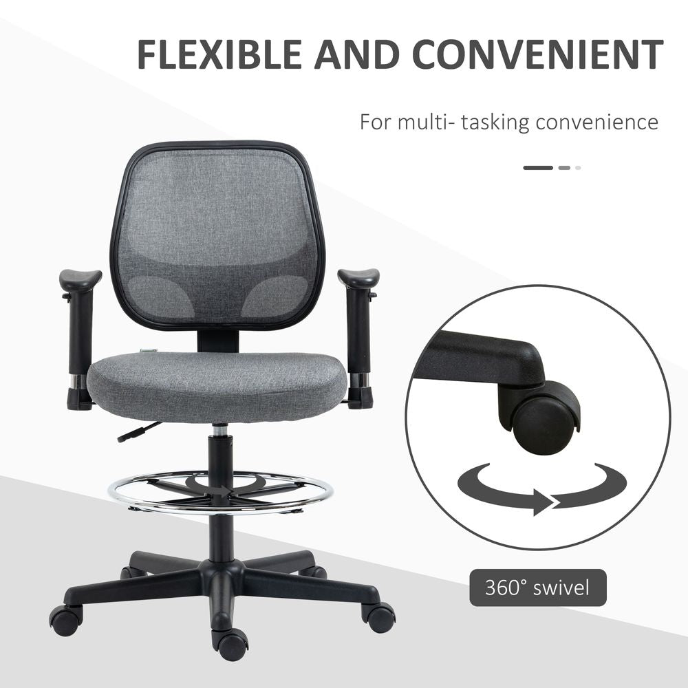 Drafting Chair Tall Office Stand Desk Chair  Foot Ring, Arm, Wheel Vinsetto - anydaydirect