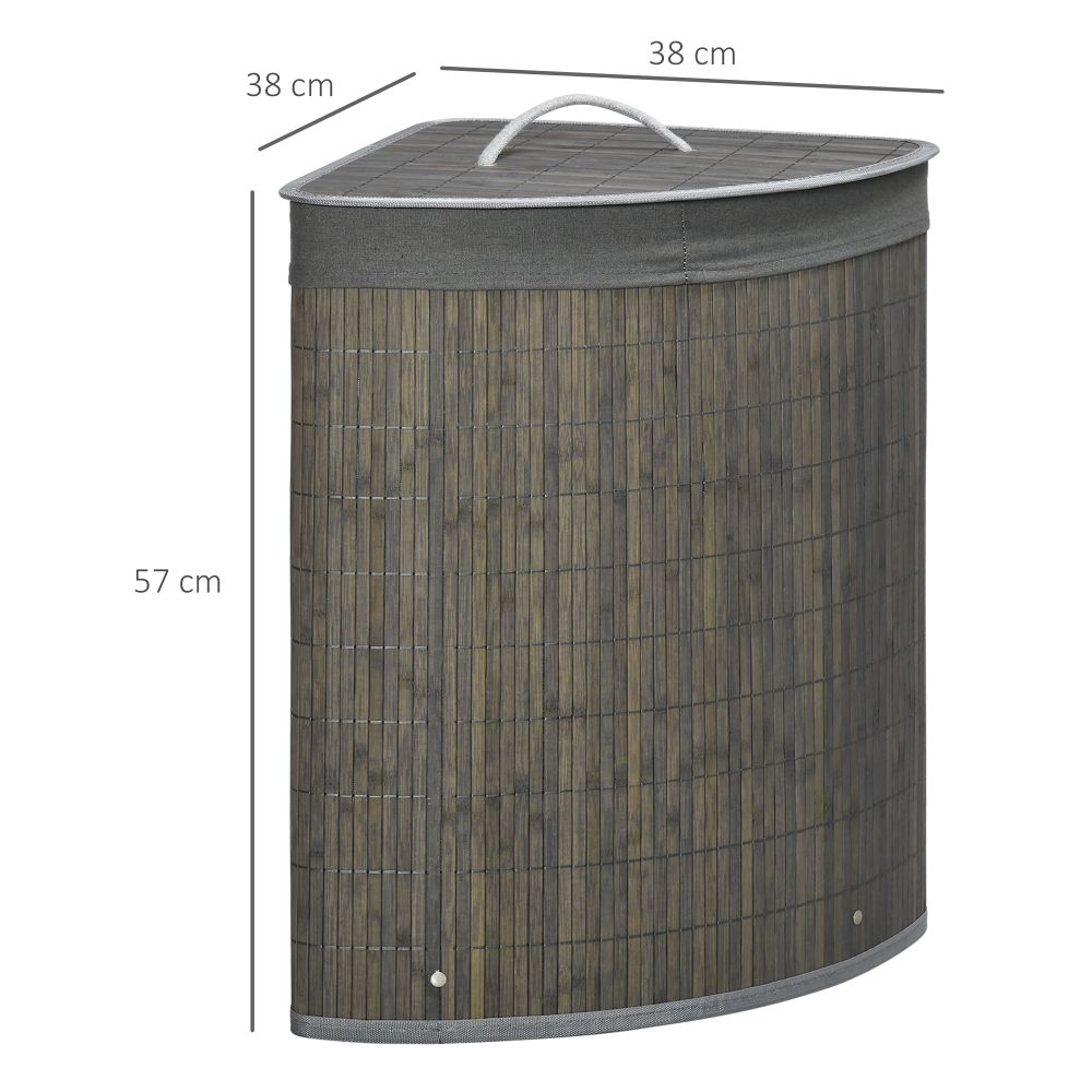 55L Bamboo Corner Laundry Hamper Bamboo Laundry Basket 38x38x57cm Grey HOMCOM - anydaydirect