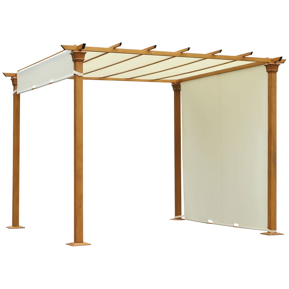 Outsunny Steel Frame Retractable Outdoor Garden Pergola Beige - anydaydirect