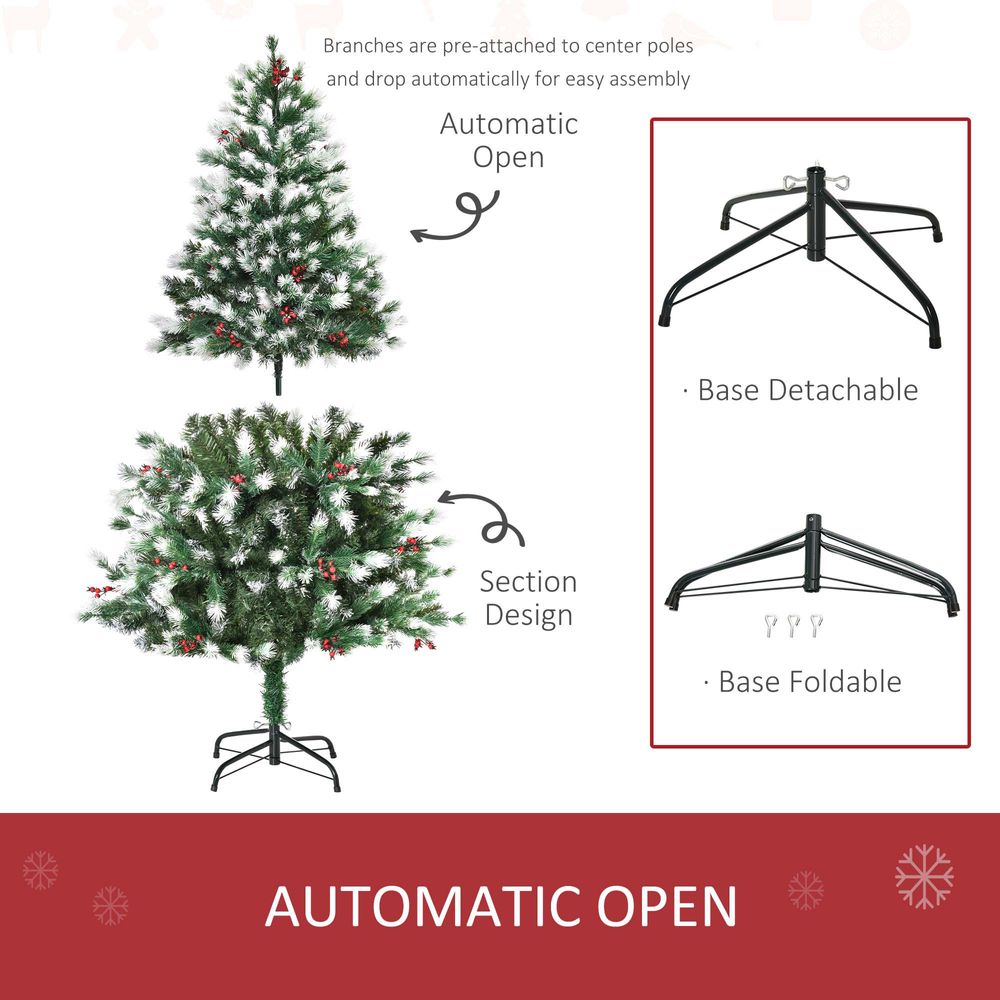 5ft Snow-Dipped Artificial Christmas Tree Red Berries Metal Base Traditional - anydaydirect