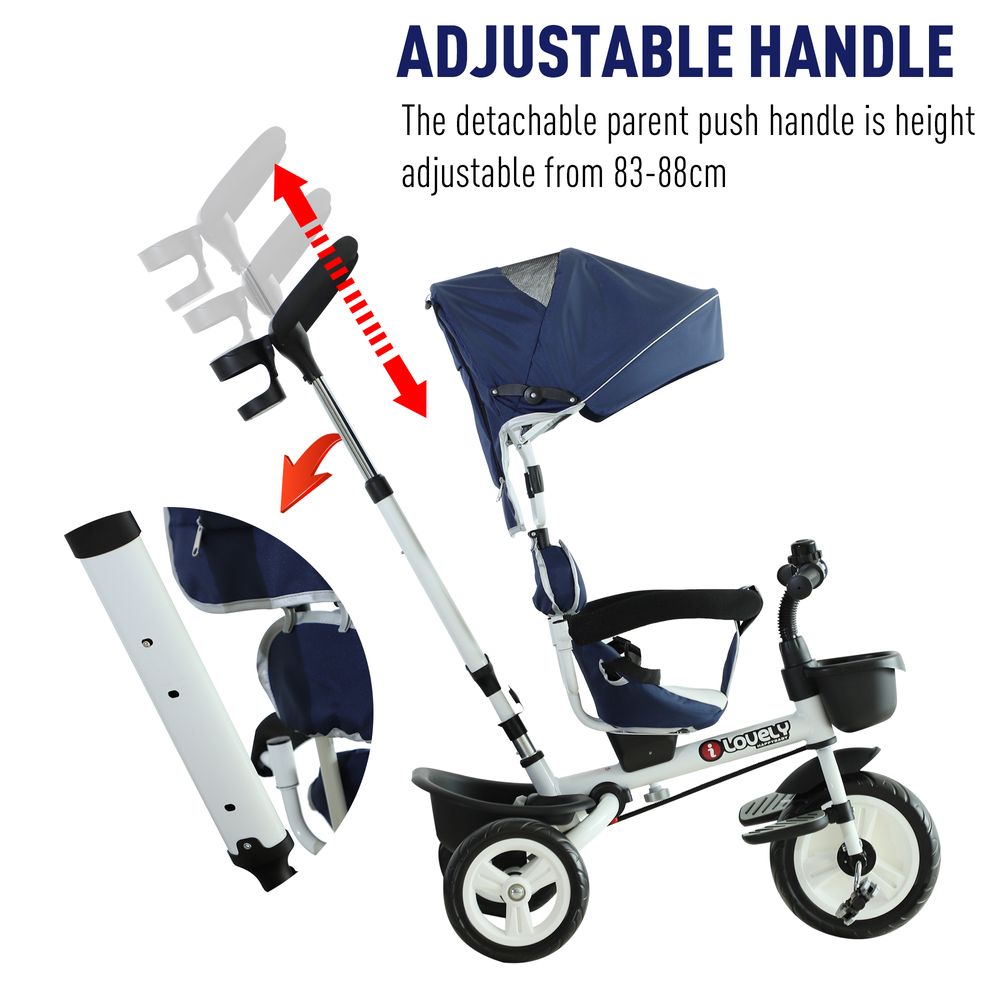 4-in-1 Baby Tricycle Folding Kids Trike Detachable w/ Canopy Blue - anydaydirect
