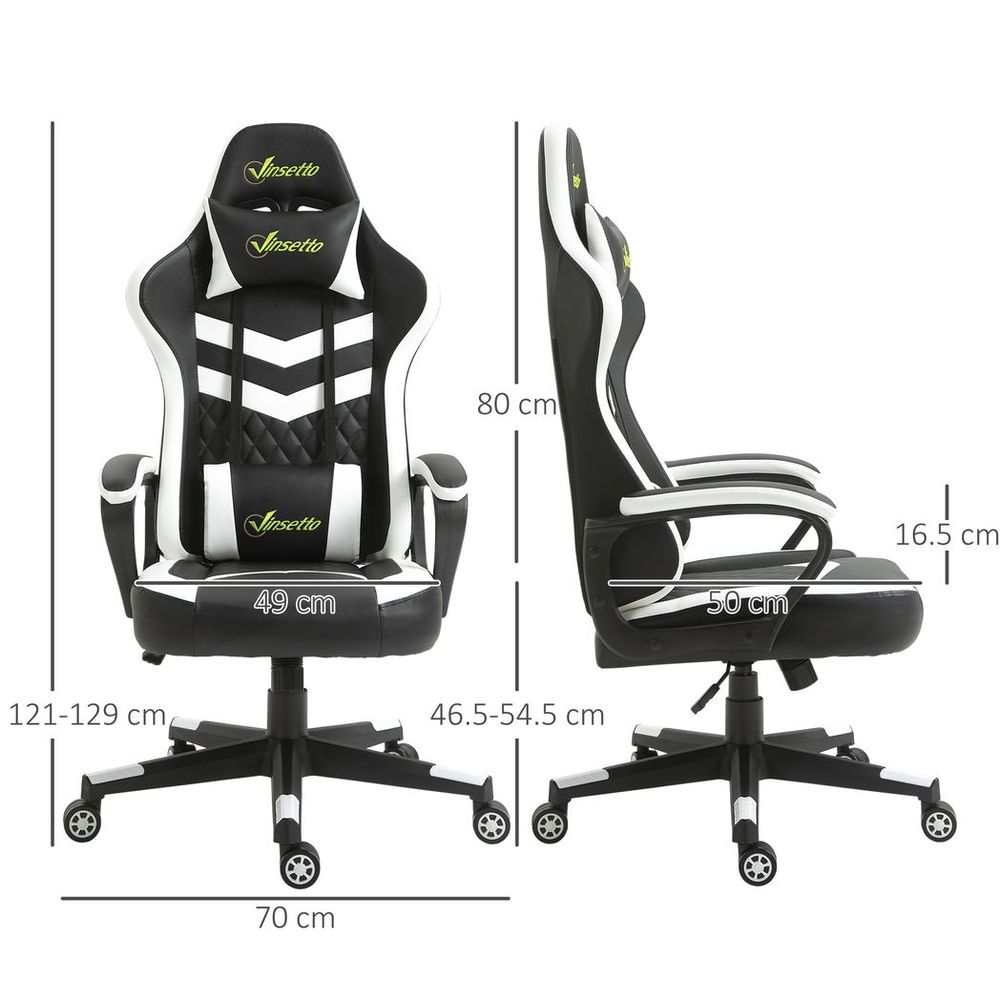 Racing Gaming Chair w/ Lumbar Support, Gamer Office Chair, Black White - anydaydirect