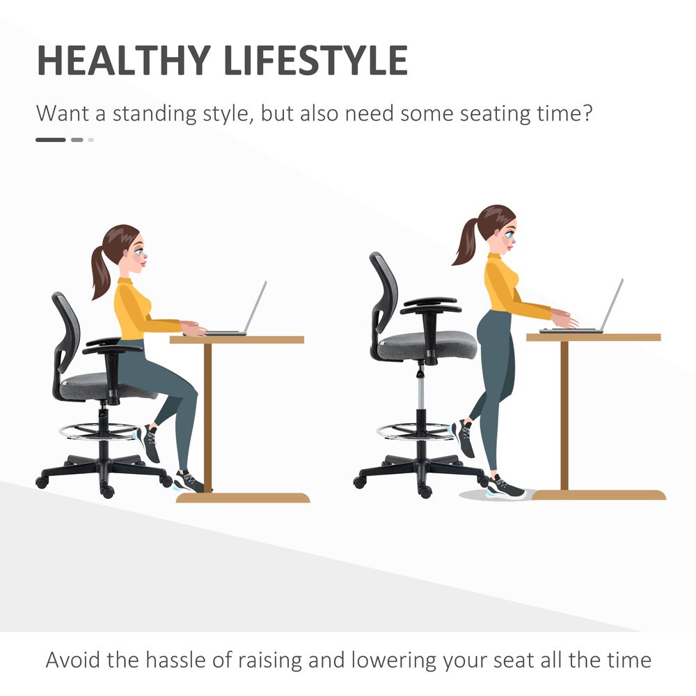 Drafting Chair Tall Office Stand Desk Chair  Foot Ring, Arm, Wheel Vinsetto - anydaydirect