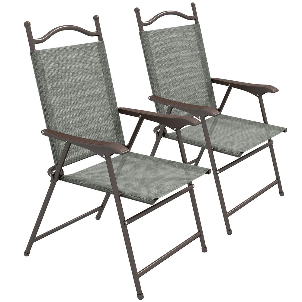 Outsunny Folding Chairs Set with Armrest, Breathable Mesh Fabric Seat, Dark Grey - anydaydirect