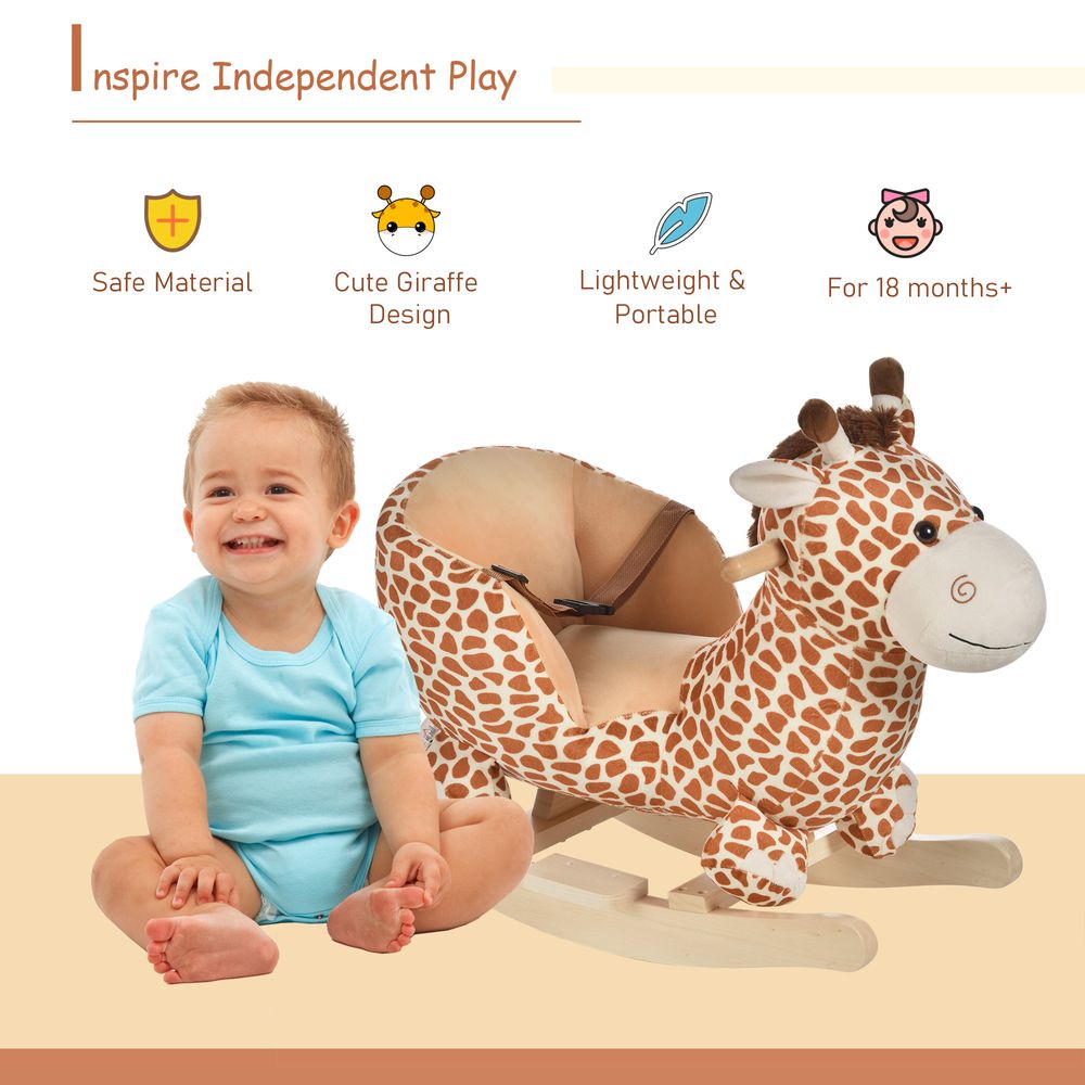 Baby Rocking Horse Kids Ride on Giraffe Plush Toy W/ 32 Song Seat Belt - anydaydirect