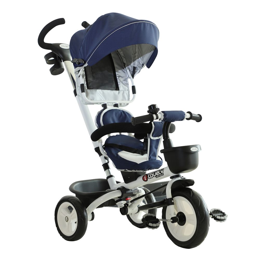 4-in-1 Baby Tricycle Folding Kids Trike Detachable w/ Canopy Blue - anydaydirect