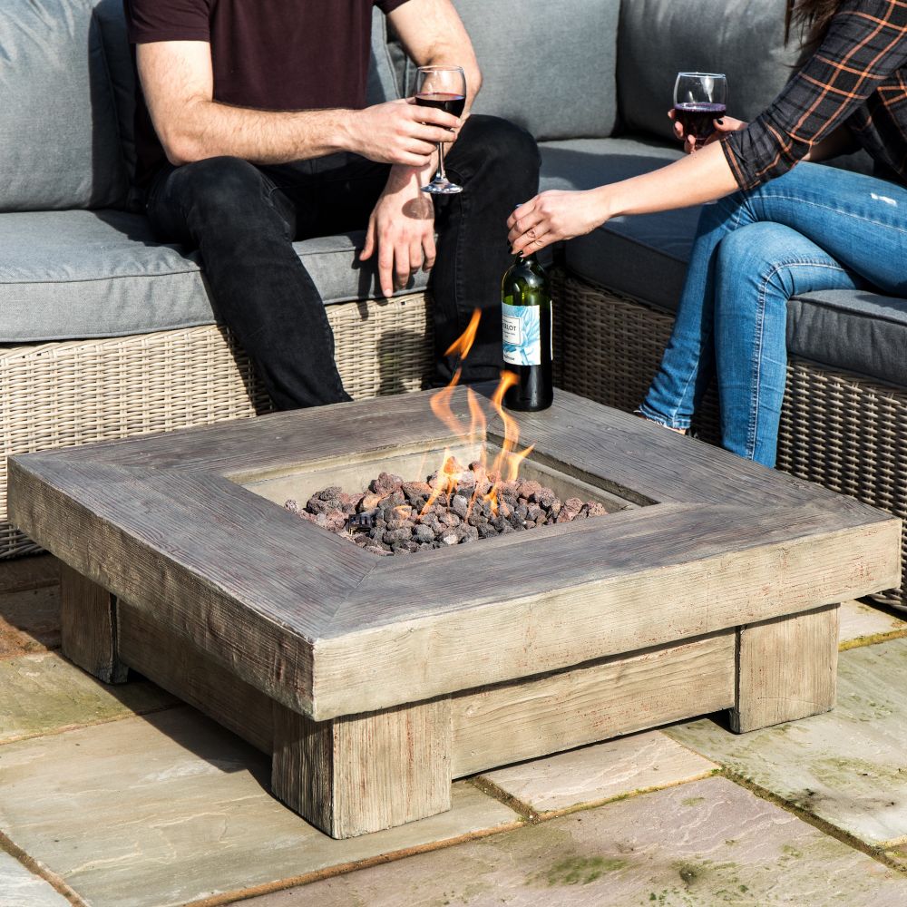 Outdoor Garden Gas Fire Pit Table Heater with Lava Rocks & Cover - anydaydirect