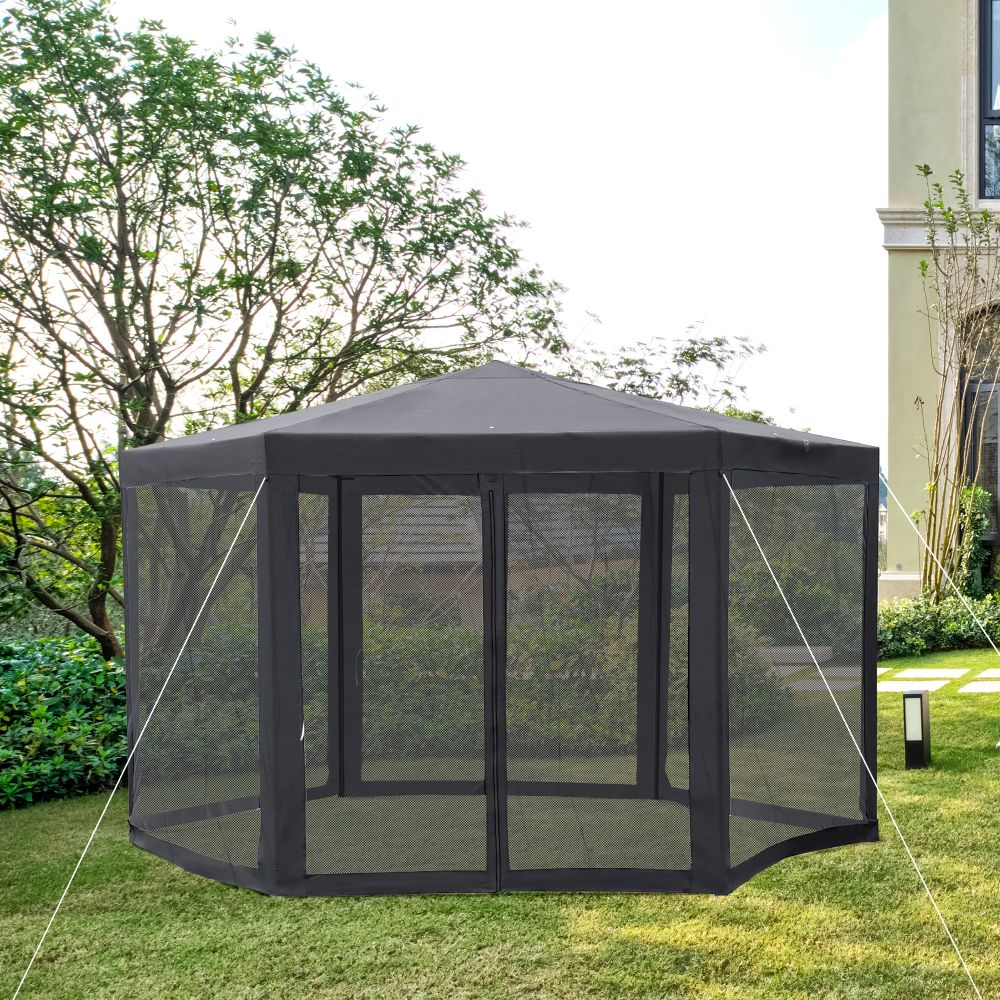 Garden Hexagonal Gazebo Outdoor Canopy Patio Party Tent Grey Outsunny - anydaydirect
