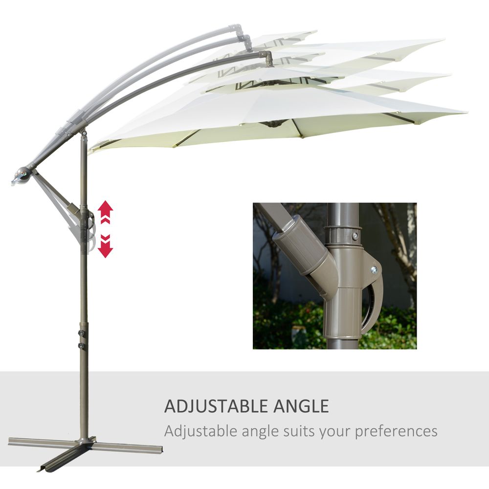 2.7m Banana Parasol Cantilever Crank Handle, Double Tier Canopy Beige - anydaydirect