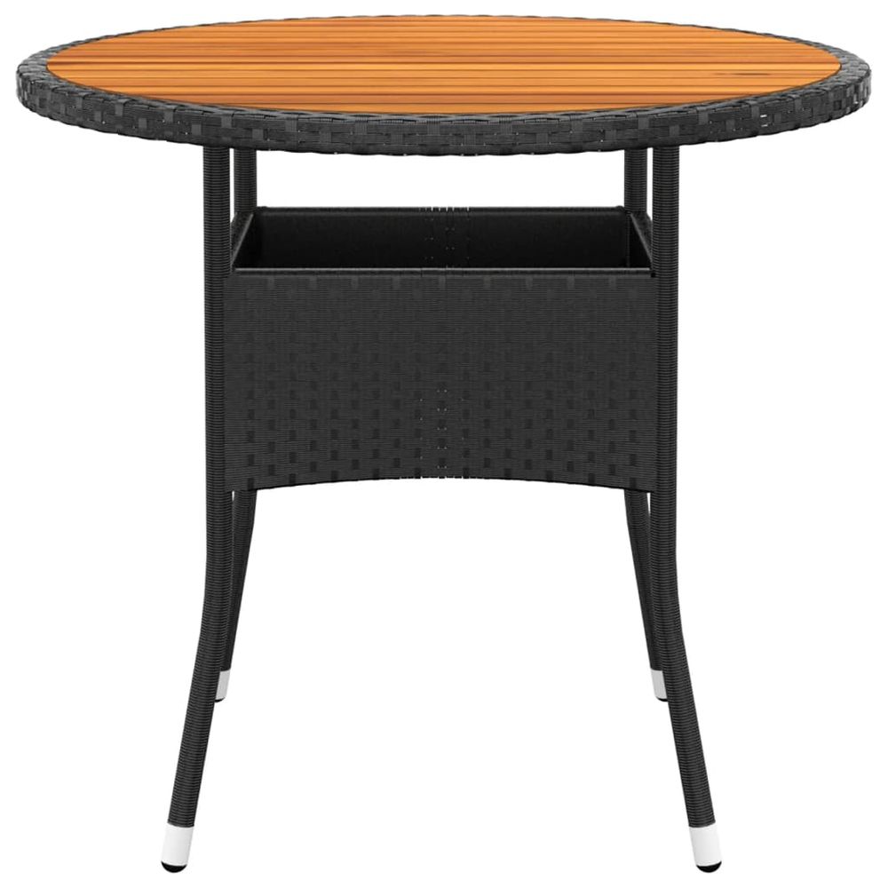 Garden Table Ø80x75 cm Acacia Wood and Poly Rattan Black - anydaydirect