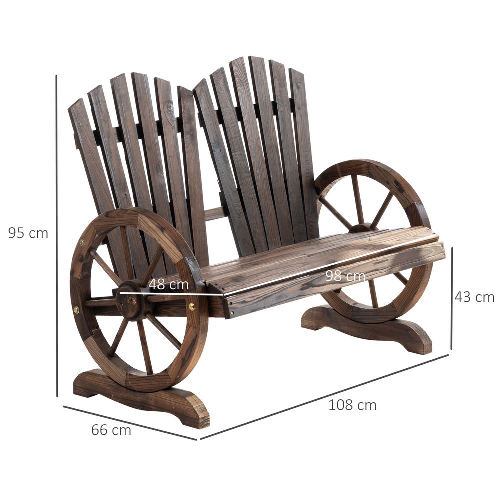 2 Seater Garden Bench w/ Wheel-Shaped Armrests Carbonized colour Outsunny - anydaydirect