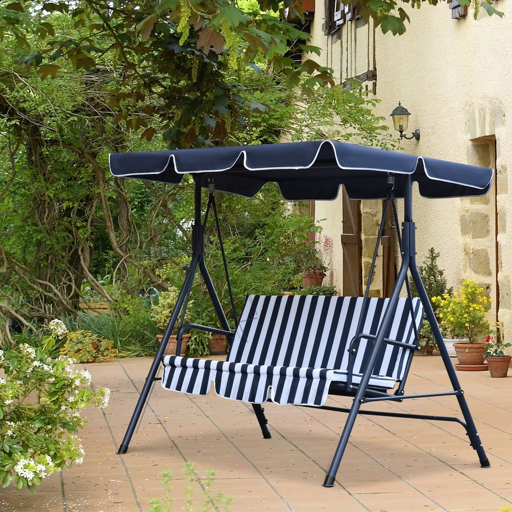 3 Seater Canopy Swing Chair Rocking Bench Patio Metal Seat with Top Roof - anydaydirect